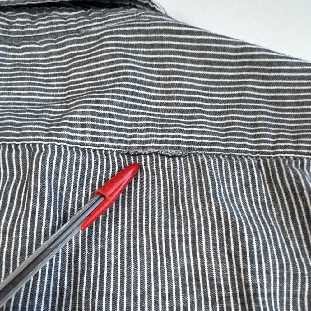 WON Wolf Originals Gray White Striped Cotton Button Up Shirt Pocket Mens M - Picture 9 of 9